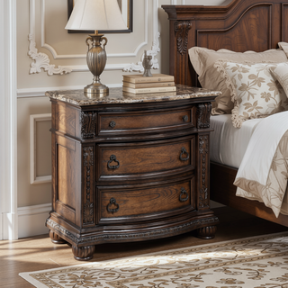 Sunvega Traditional Formal Style Nightstand with Marble Tops and Three Drawers