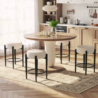 Sunvega Mid-Century Modern Kitchen Stools Set of 4 with White Boucle Upholstery and Metal Base