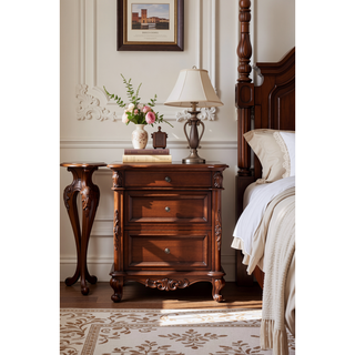 Sunvega Traditional Style Nightstand With Carved Bases and Curved Mouldings