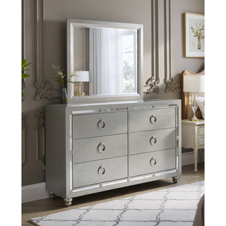 Sunvega Mirror Accent Nightstand with Spacious Drawers and Bun Foot