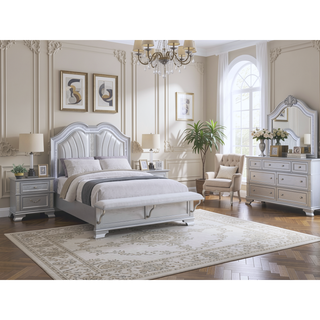 Sunvega Contemporary Gray Finish Nightstand with Glitter Front and Two Drawers