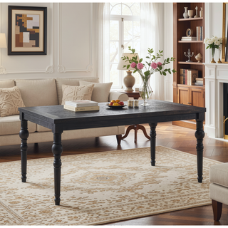 Sunvega Solid Rubberwood Traditional Style Dining Table with Wood Grain Top