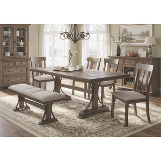 Sunvega Industrial Style Trestle Base Rectangular Dining Table with Curved Metal Accents