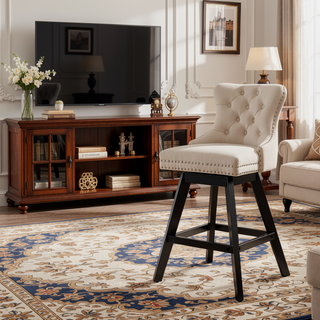Sunvega Swivel Velvet Barstools with Button Tufted Back and Chrome Nailhead Trim