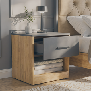 Sunvega Modern Alder 19.7" High Nightstand with Drawer and Open Shelf