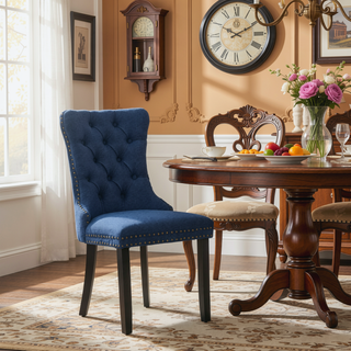 Sunvega Modern High-end Tufted Linen Upholstered Dining Chair with Wood Legs Nailhead Trim