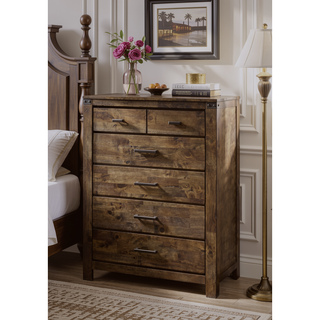 Sunvega Rustic Brown Two Drawer Nightstand with Sleek Metal Handles for Bedroom
