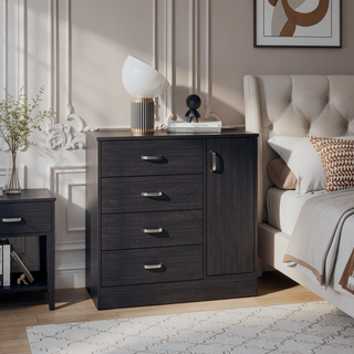 Sunvega Modern Black Dresser with Four Drawers and One Cabinet Door for Bedroom Storage