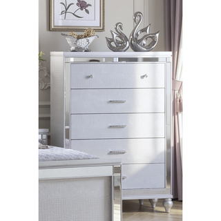 Sunvega Sterling Mirror Framed 5-Drawer Chest with Spacious Drawers and Metallic Finish