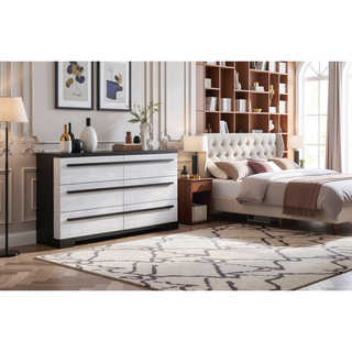 Sunvega Modern Contemporary Style Ebony Cream Finish Six Drawers Wooden Dresser