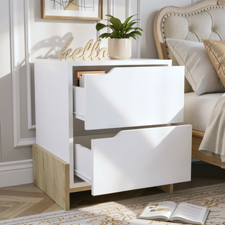 Sunvega Modern Nightstand with Two Spacious Drawers and Sleek Base