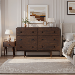 Sunvega Mid-Century Modern Solid Wood Dresser with Tapered Legs