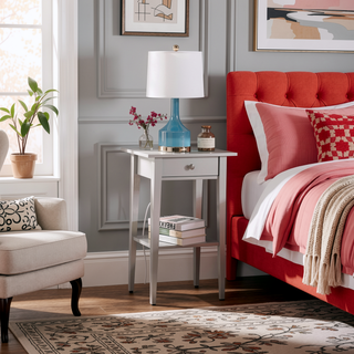 Sunvega Bright Pink Contemporary Nightstand with Durable Construction for Modern Decor