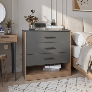 Sunvega 27 Inch High Three Drawer Dresser with Open Shelf for Bedroom
