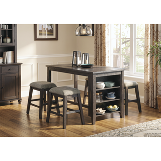 Sunvega Antique White and Rosy Brown Wooden Counter Height Table with Built-in Shelves