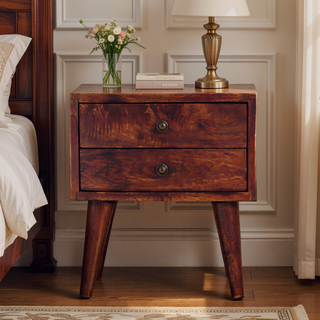 Sunvega Modern Bedside Table with 2 Drawers in Chestnut Dark Brown
