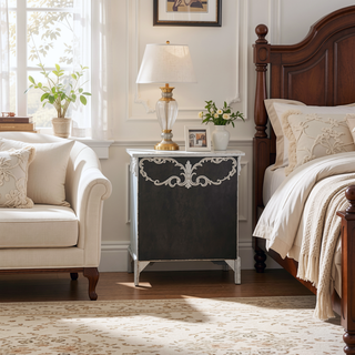 Sunvega Black Nightstand with Two Drawers and Brushed Nickel Handles