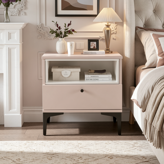 Sunvega Modern Light Oak Nightstand with Drawer and Shelf for Bedroom