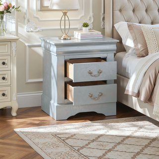 Sunvega Modern White Nightstand with Two Spacious Drawers and Brushed Nickel Handles