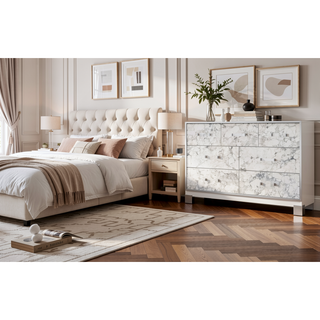 Sunvega Marble Style Dresser with Spacious Drawers and Knob Hardware