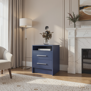 Sunvega Alby Blue Nightstand with Two Drawers and Open Shelf for Bedroom