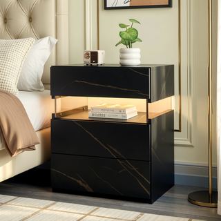 Sunvega LED Nightstand with Acrylic Board and RGB Lights 3 Drawer Bedside Table