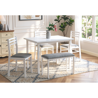 Sunvega Contemporary 5-Piece Dining Set with White Laminate Table and Grey Fabric Chairs