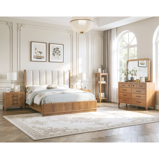 Sunvega Natural Wood Finish Contemporary Nightstand with Three Drawers and Metal Hand Pull