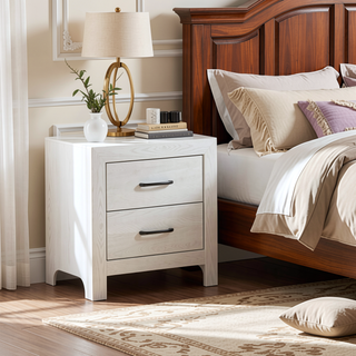 Sunvega 24 Inch Nightstand with 2 Drawers and Black Nickel Handles in White Finish