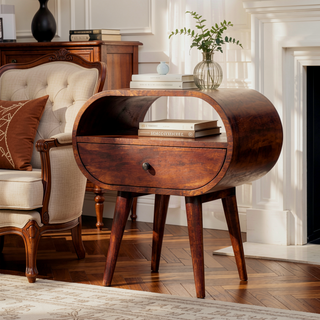 Sunvega Solid Mango Wood Bedside Table with One Drawer and Open Slot