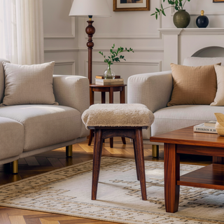 Sunvega Honey Caramel Boucle Cream Curved Bench with Solid Wood Legs for Hallway