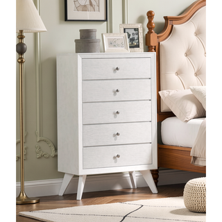 Sunvega Contemporary White Wave Texture Chest with Angled Legs and Bronze Knobs