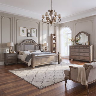Sunvega Traditional Gray Solid Wood Nightstand with Antique Brass Handles