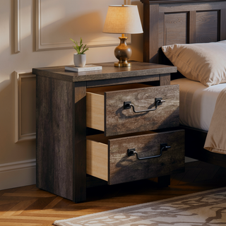 Sunvega Gray Finish 2-Drawers Storage Nightstand with Metal Glides and Drop Handles
