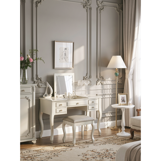 Sunvega Silver Contemporary Modern Vanity Set with Stool and Flip Down Mirror