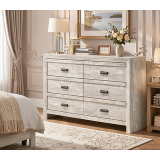 Sunvega Contemporary Dresser with Six Storage Drawers and Metal Hand Pull