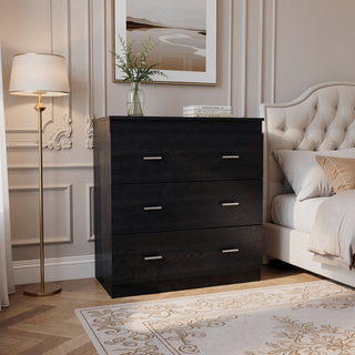 Sunvega Black Wengue Finish Three Drawer Dresser with Metal Handles