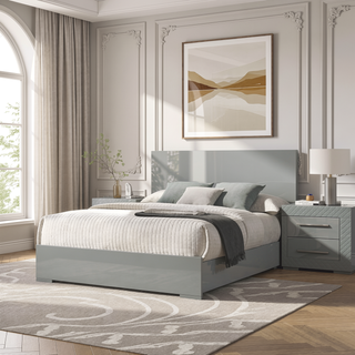 Sunvega Pierce Grey High Gloss Modern Italian Style Nightstand with Two Spacious Drawers