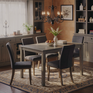 Sunvega Gray Finish 5pc Dining Set with 4 Fabric Upholstered Chairs