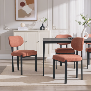 Sunvega Mid-Century Modern Upholstered Boucle Dining Chairs with Black Metal Legs