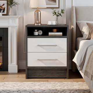 Sunvega Modern Nightstand with Two Spacious Drawers and Metal Handles for Bedroom