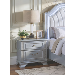 Sunvega Contemporary Gray Finish Nightstand with Glitter Front and Two Drawers