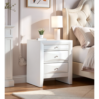 Sunvega Elegant Contemporary White Nightstand with Three Drawers and Curved Fronts