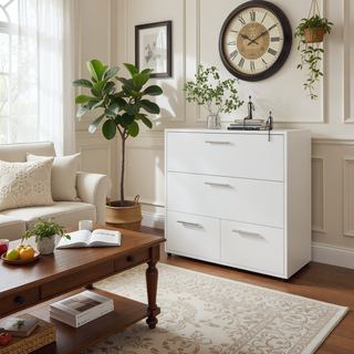 Sunvega Modern White Dresser with 4 Spacious Drawers for Bedroom