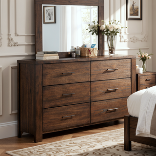 Sunvega Elegant Oak Nightstand with Two Spacious Drawers and Antique Brass Handles
