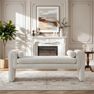 Sunvega Modern Glam Accent Bench with Chenille Upholstery and Bolster Pillows