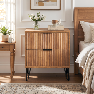 Sunvega Modern Glam Nightstand with Gold Metal Handles and Splayed Legs for Bedroom