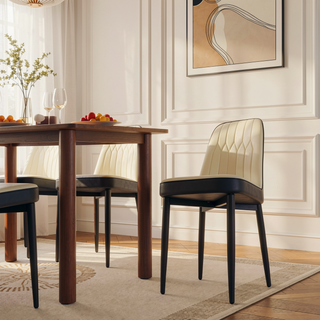 Sunvega Modern PU Leather Dining Chairs with Thick Soft Cushions and Black Metal Legs