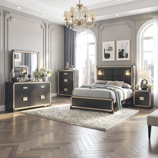 Sunvega Lively Black and Gold Nightstand with Glitter Detail and Spacious Drawers