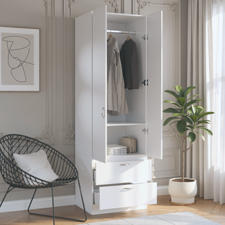 Sunvega 76 Inch High Armoire Wardrobe Closet with Double Doors and 2 Drawers